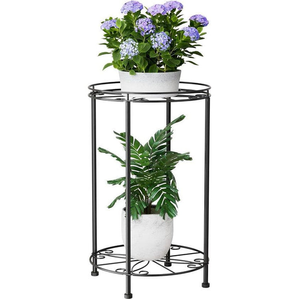 2-laags plantenstandaard bloemenstandaard - metalen plantenkruk - hoge bloemenkruk plantenplank bloempotstandaard voor binnen- en woonkamers, evenals buitengangen en tuinen.