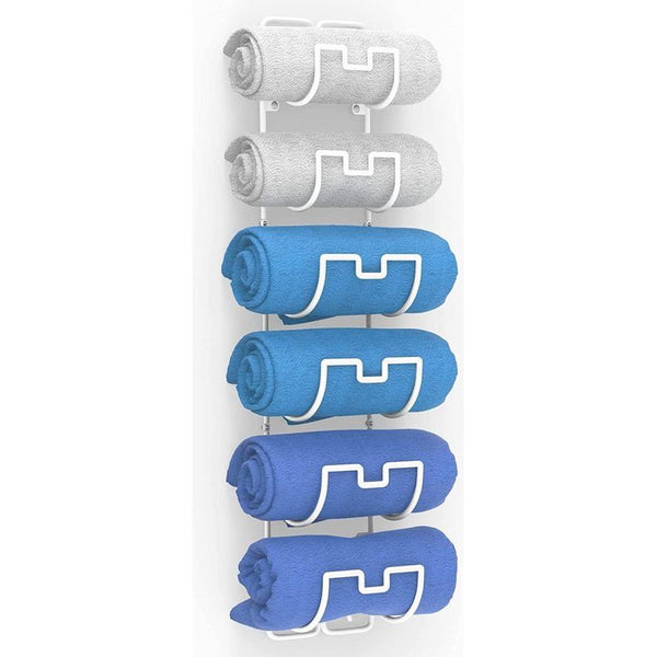 Handdoekhouder voor wandmontage, hangende handdoekstang voor badkamer met 6 vakken, badhanddoekhouder, gastendoekjeshouder, ruimtebesparend badkameraccessoire, handdoekhouder (wit)