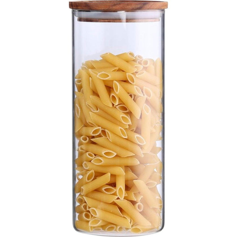 Glazen pot met houten deksel, luchtdichte voorraadpotten, hoogwaardige borosilicaatglas, voorraaddoos, bewaarpot voor spaghetti, muesli, meel, koffie, thee, 1450 ml