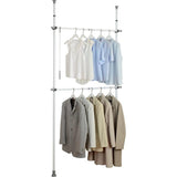 Basic Telescopisch kledingrek, verstelbaar opbergsysteem met 2 kledingstangen die je kunt aanpassen aan de afmetingen van je inloopkast, 75-120 x 165-300 x 11 cm