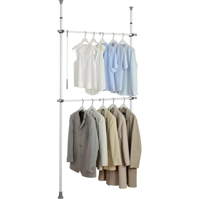 Basic Telescopisch kledingrek, verstelbaar opbergsysteem met 2 kledingstangen die je kunt aanpassen aan de afmetingen van je inloopkast, 75-120 x 165-300 x 11 cm