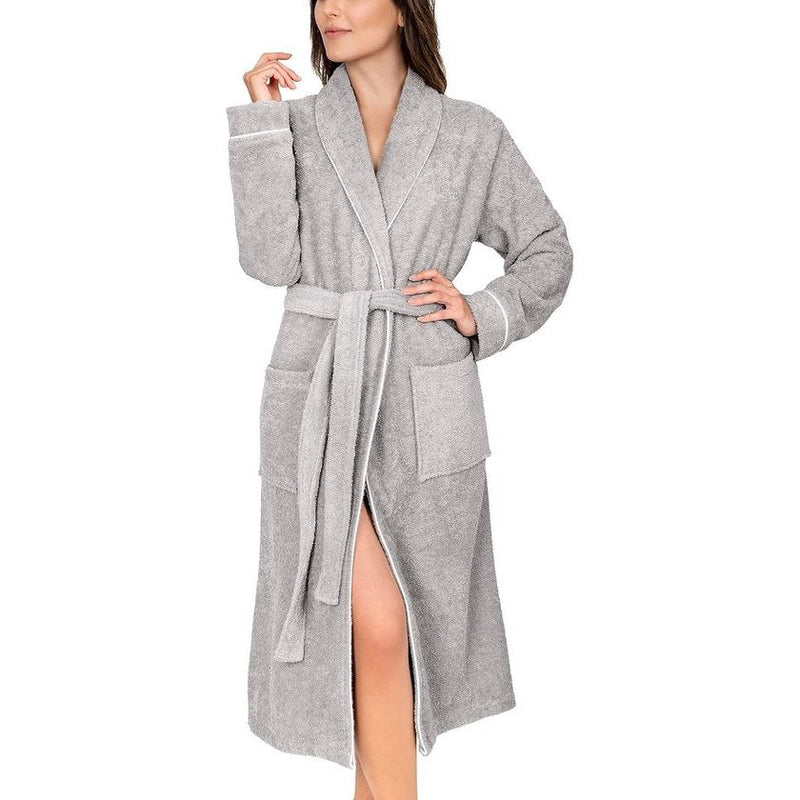 Badjas dames badstof - sjaalkraag - lang - 100% katoen (380g/m2) - Oeko-Tex Standard 100 - maat S, M, L, XL, XXL