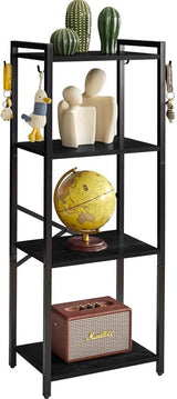 Boekenrek, 4 verdiepingen opbergrek, plantenrek, opbergrek met stalen frame, voor woonkamer, kantoor, werkkamer, hal, industriële stijl, zwart