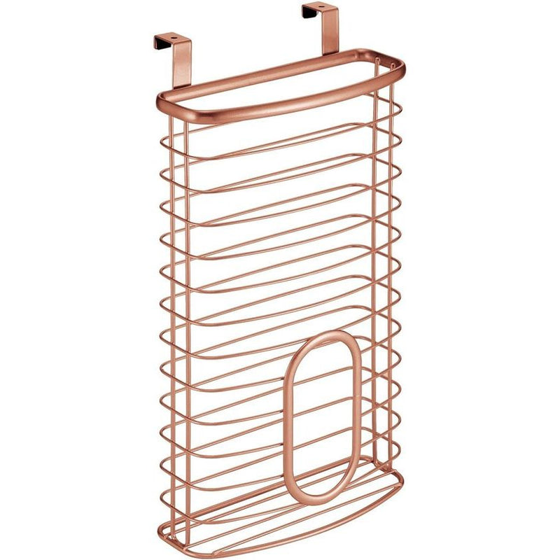 Opbergsysteem voor plastic zakken voor de deur - metalen zakkendispenser voor keukenopslag - praktische huishoudhulp voor vuilniszakken en diepvrieszakken - koperkleurig