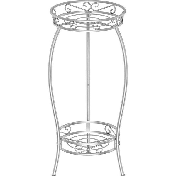 Plantenstandaard, metaal, 69 cm, bloemenstandaard, plantenstandaard, 2-traps bloempothouder, voor binnen en buiten, zilver