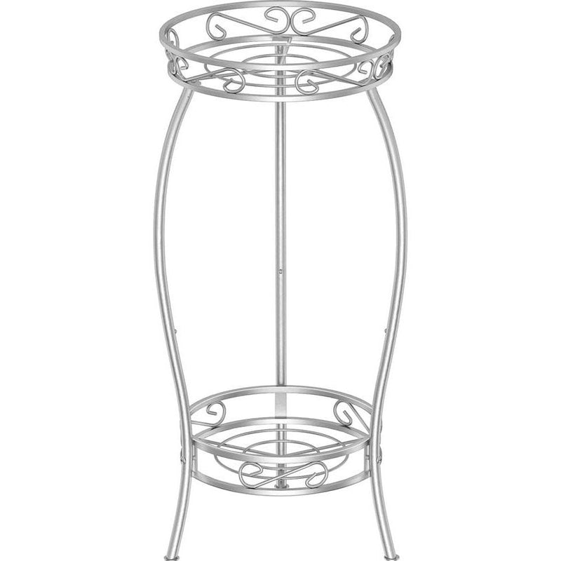 Plantenstandaard, metaal, 69 cm, bloemenstandaard, plantenstandaard, 2-traps bloempothouder, voor binnen en buiten, zilver