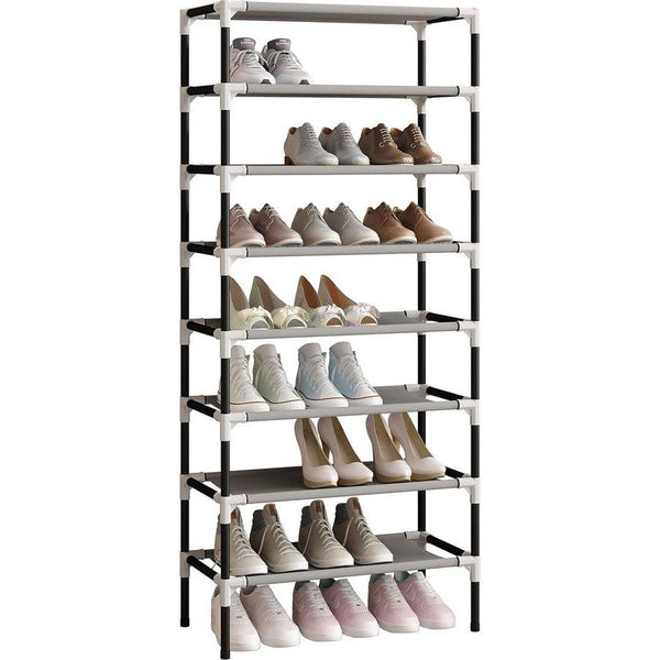 Zwart 8-laags schoenenopbergrek organisator plankhouder standaard voor 24 paar schoenen, extra stevig ontwerp met 16 mm verdikte buizen