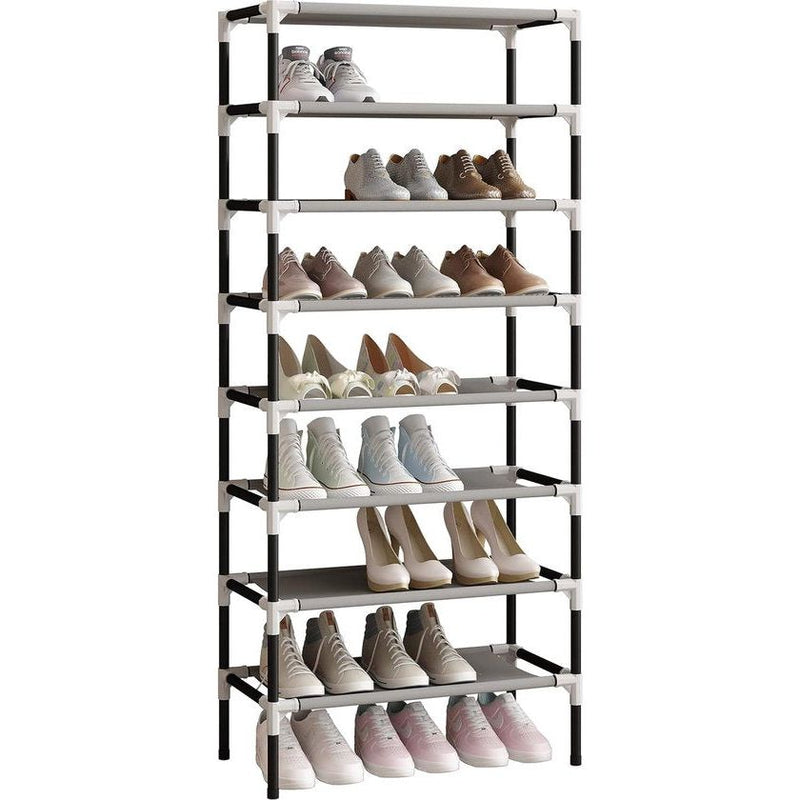 Zwart 8-laags schoenenopbergrek organisator plankhouder standaard voor 24 paar schoenen, extra stevig ontwerp met 16 mm verdikte buizen