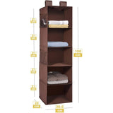 Hangrek hangorganizer van stof, opvouwbare hangopslag met 5 brede waaiers, kledingkast organizer, kast organizer, hangende stoffen kast, stabiel - bruin