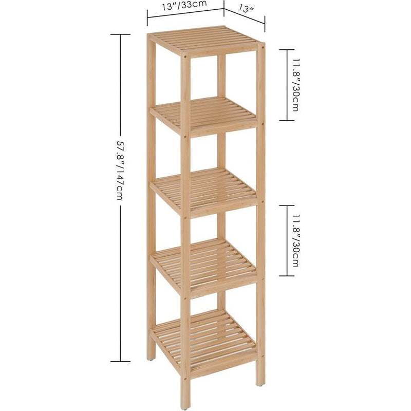 Badkamer Opbergrek 5 Tier Bamboe Plankorganisator Multifunctionele Plank voor Woonkamer Slaapkamer Keuken (Natuurlijk)