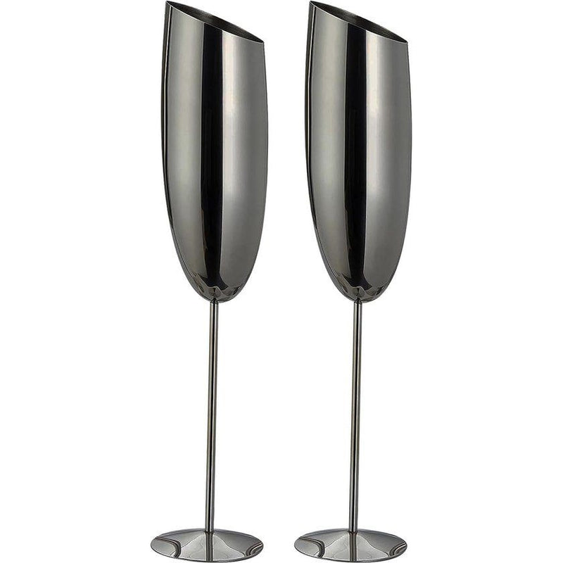 Champagneglazen roestvrij staal, 200 ml, roestvrij staal, champagneglazen, BPA-vrije rode wijnglazen, metaal, onbreekbaar voor bruiloft, feesten en outdoor-evenementen (zwart, set van 2)