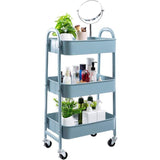 Trolley Keuken Trolley Serveerwagen Opbergwagen 3 Tier Metalen Gereedschapswagen met Wielen voor Keuken Make-up Badkamer Kantoor, Grijs Blauw