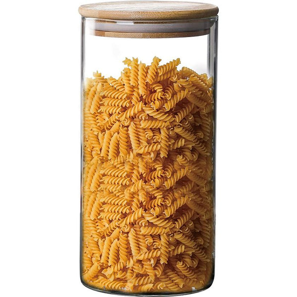 INCETUE voorraadpotten glas met deksel 1200ml, grote voorraadpotten met bamboe deksel rond, keuken kruidenpotten luchtdichte voorraadpotten voor spaghetti, muesli, meel, bonen, cornflakes