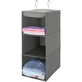 Hangende organizer met 3 vakken, kledingkast, opvouwbaar hangrek, hangorganizer van stof, hangende stoffen kast met ijzeren frame, opbergsysteem voor kleding - grijs