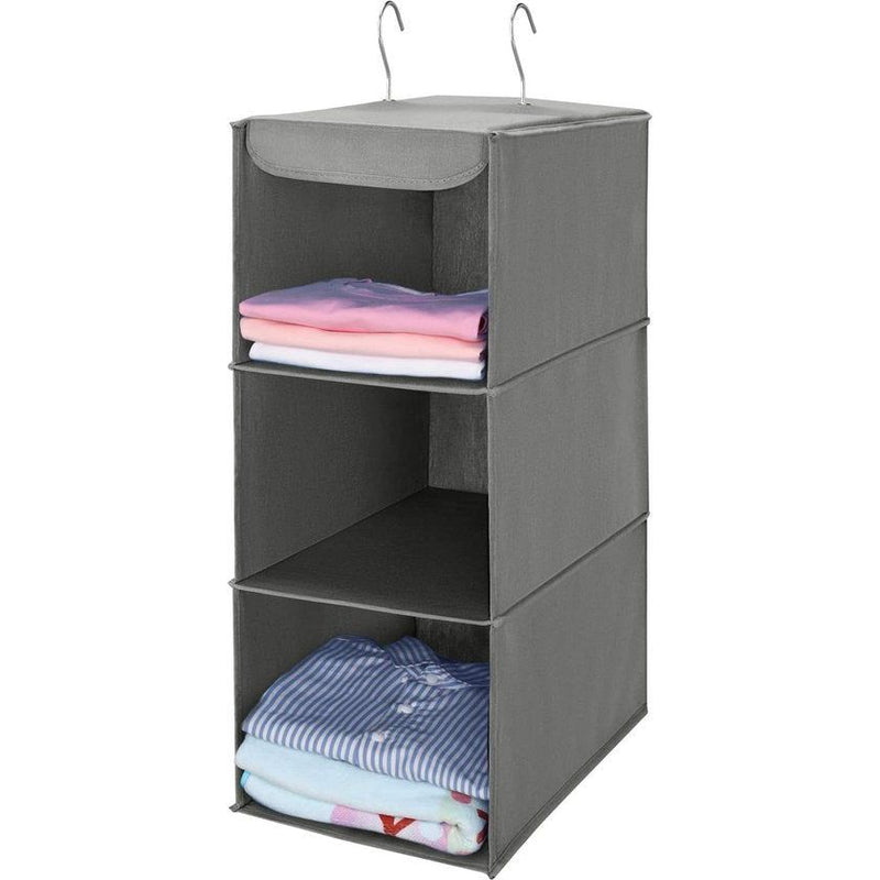 Hangende organizer met 3 vakken, kledingkast, opvouwbaar hangrek, hangorganizer van stof, hangende stoffen kast met ijzeren frame, opbergsysteem voor kleding - grijs