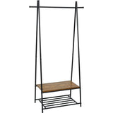 Garderobestandaard, kledingrek, garderobe met schoenenrek, metalen frame, in de hal, woonkamer en veranda, retro industrieel wasrek, 64 cm x 41 cm x 162 cm, retrobruin-zwart