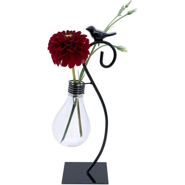 kleine vaas voor pampasgras - tafeldecoratie van glas en metaal - decoratie woonkamer, slaapkamer - bloemenstandaard voor bloemen, legger, 27 cm hoog, zwart