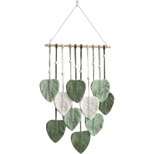 Macramé wandtapijt, handgemaakt wandtapijt, boho, woningdecoraties, chic, kunst, geweven veer, wanddecoratie, bladwandtapijt voor woonkamer, slaapkamer, bruiloft, decoratie, geschenken, groen