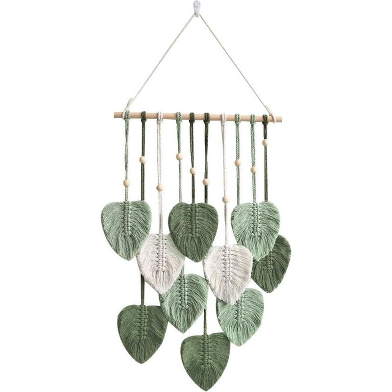 Macramé wandtapijt, handgemaakt wandtapijt, boho, woningdecoraties, chic, kunst, geweven veer, wanddecoratie, bladwandtapijt voor woonkamer, slaapkamer, bruiloft, decoratie, geschenken, groen