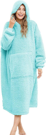 Oversized sherpa-deken met capuchon voor dames en heren, lange comfortabele sherpa-deken, sweatshirt, ruige trui, pluche, warm, gezellig, eenheidsmaat