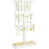 Sieradenstandaard, in hoogte verstelbaar, sieradenhouder, 3 stangen, kettingstandaard, horlogestandaard, oorbelhouder, T-bar, kettinghouder, sieradenopslag met fluwelen dienblad voor kettingen, ringen, oorbellen en armbanden