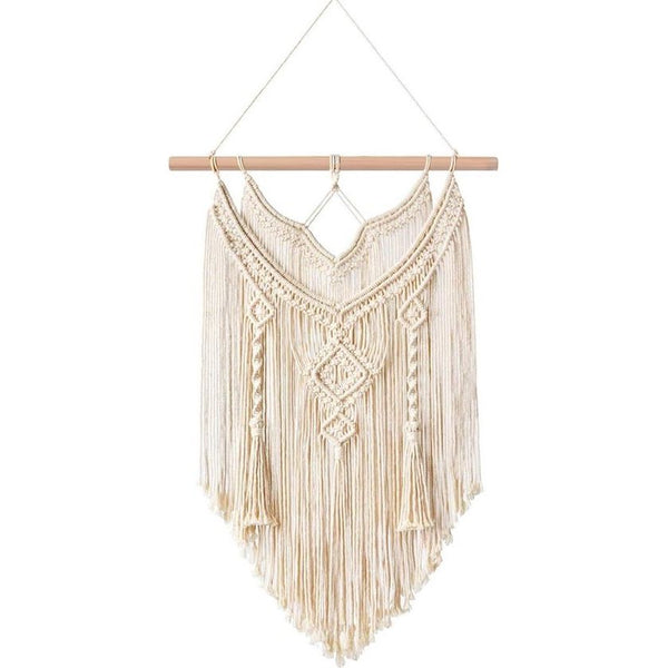 Macramé wandbehang boho deco geweven wanddecoratie wandtapijt Boheems tapijt geweven huisdecoratie chic woondecoratie geschenken appartement slaapzaal kamerdecoratie (White-Vlong)