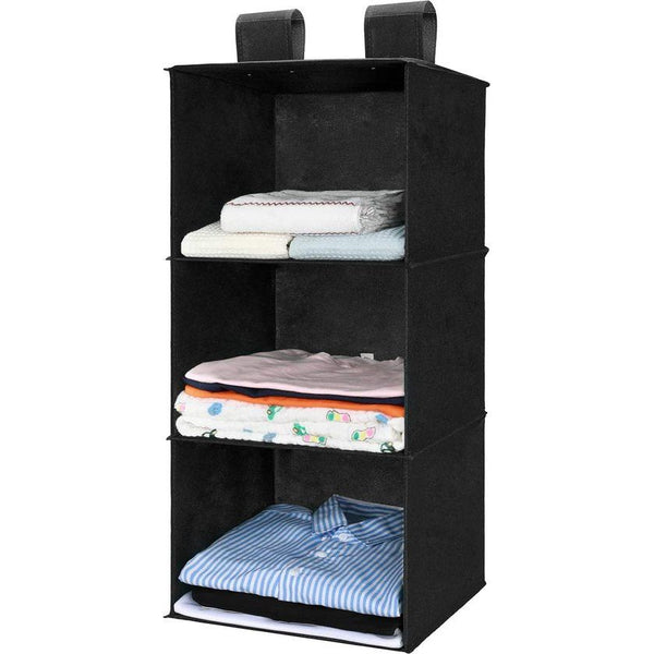 MaidMAX Hangende opbergkast organizer, hangende plank hangende organizer met 3 brede compartimenten, hangende stoffen kast, kastorganisatiesysteem, fleece stof, opvouwbaar - Zwart