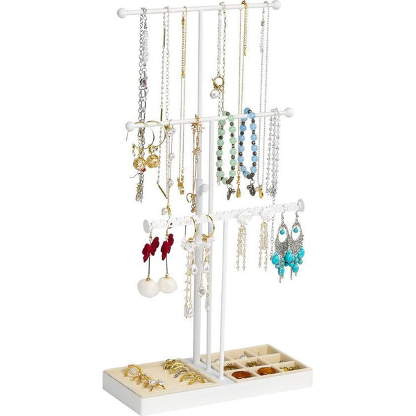 Sieradenstandaard, kettingen, in hoogte verstelbaar, sieradenhouder, sieradenopslag, kettingstandaard, sieraden met dienblad, fluwelen doos, kan worden gebruikt als ringhouder