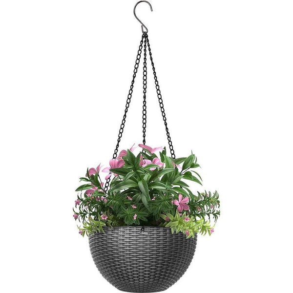 Hangende mand, 1 stuks hangende bloempot, plastic hangende manden, hangende plantenbakken, hangende plantenpotten met ketting, afvoergat voor binnen- en buitenplanten, bloemplafonds, balkons, grijs