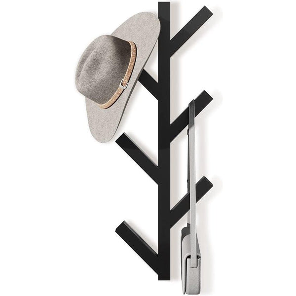 Metal Coat Hook Wall - 41 cm Vertical Coat Rack with 6 Hooks for Hanging Jackets, Coats, Hats, Scarves and Handbags (Black)