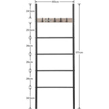 Towel Ladder, Towel Rack, Towel Rack, Clothes Rack, 5 Removable Hooks, 60 x 177 cm, for Bath Towels, Clothes, Blankets, Newspapers, Space Saving, Sturdy, Industrial Style EBG60CJ01