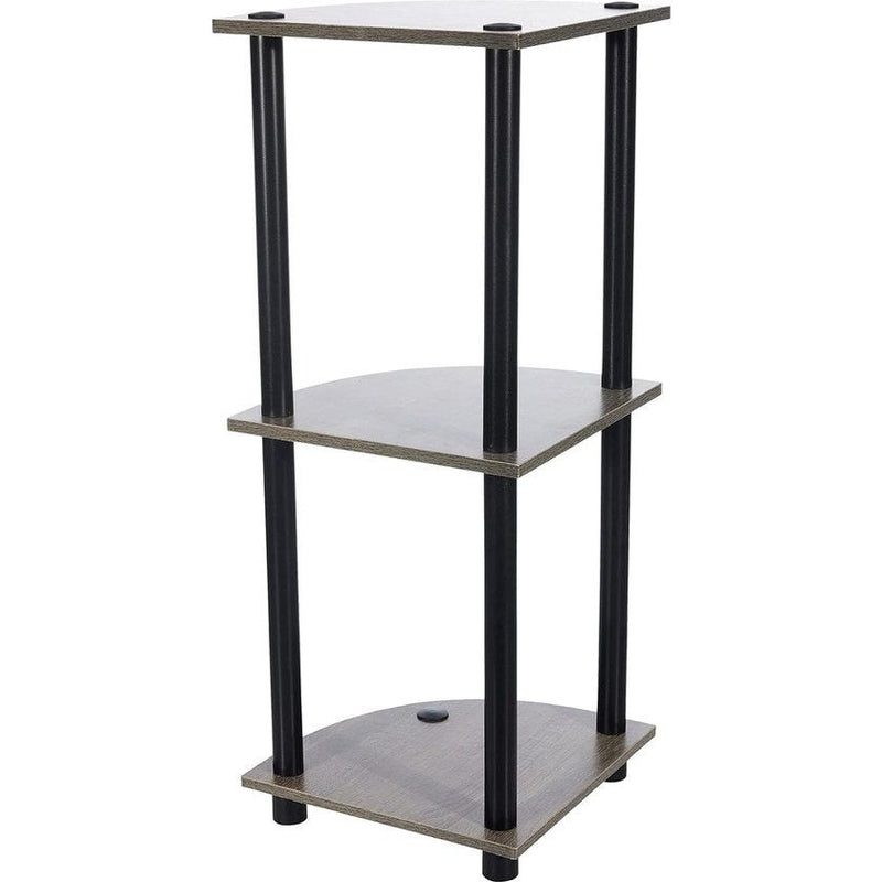 Compacte multifunctionele hoekplank met 3 lagen, hout, Frans eiken grijs/zwart, 29,46 x 29,46 x 75,18 cm