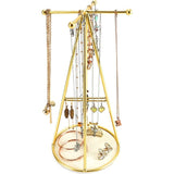 Belle Vous Gouden Pyramide Sieraden Houder Display Standaard met Ronde Basis - H29 cm - Hangende Organizer Boom/Toren - Metalen Opslag Rek voor Kettingen, Armbanden, Ringen & Oorbellen