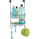 Hangend douchemandje - Praktisch doucherek zonder boren - Metalen badkamerplank met twee brede manden en haken - Zwart