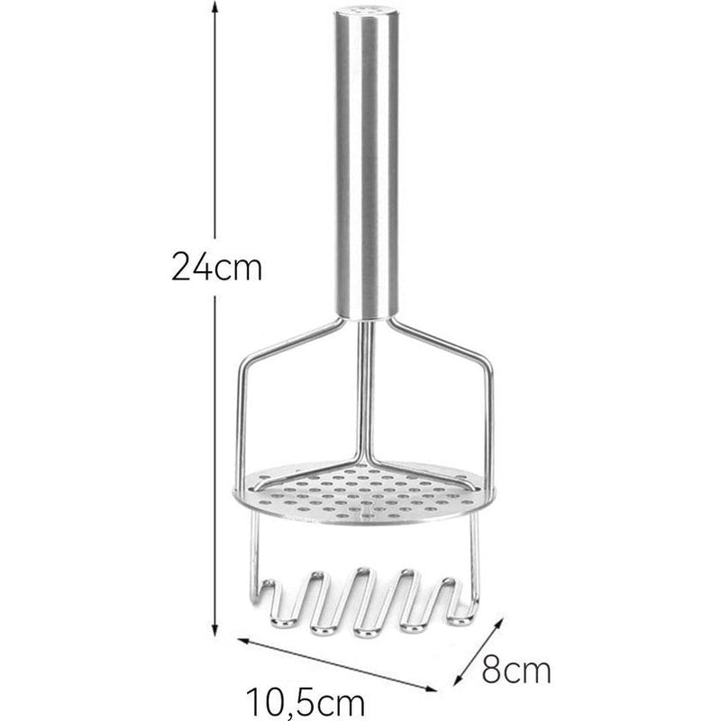 Aardappelstamper, roestvrij staal, 24 cm, aardappelstamper, voor aardappelpuree, vruchten en groenten, keukenhulp, het perfecte cadeau, vaatwasmachinebestendig