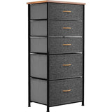 Dressoir smal, kast met 5 laden van stof, opbergcommode, industriële stijl voor slaapkamer, woonkamer, kinderkamer, hal, donkergrijs opbergkast