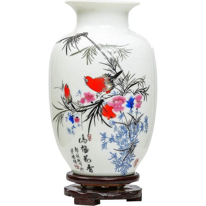 Chinese vogel- en bloemenvaas, Jing Dezhen witte kleine keramische vaas antieke vazen, kunst decoratieve vaas voor huishouden, kantoor, bruiloft, feest