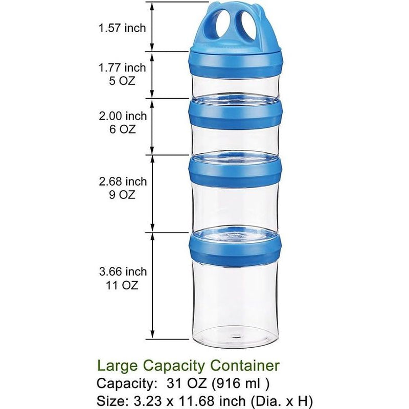 Snack Container, Stapelbare container Snack Tower 4-delige draaisluiting voor het bewaren van melk, snacks, blauw 916 ml