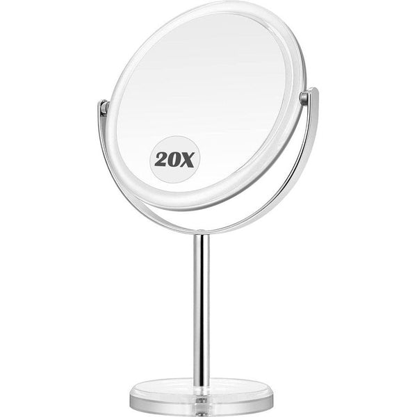 20 x vergrotingsspiegel, dubbelzijdige 1 x & 20 x vergrotingsspiegel met standaard, tafelvergrote make-upspiegel met 360 graden rotatie, voor badkamer of slaapkamer