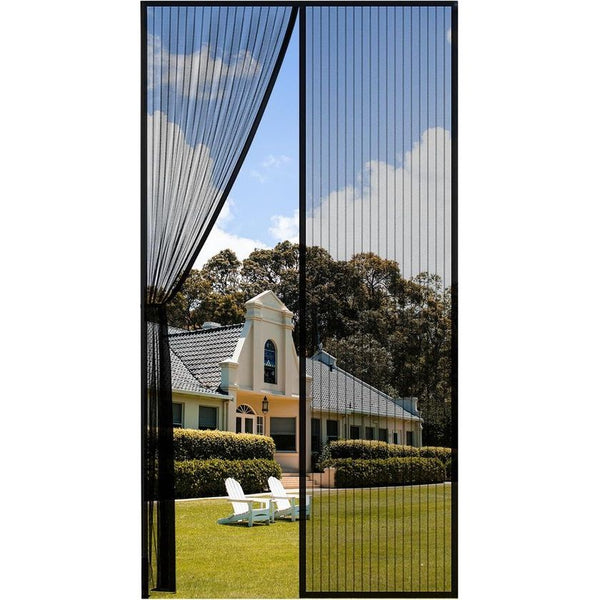 Hordeurmagneet, balkondeur, insectenwering, vliegengordijn, magnetische deur, insectenwerende gordijndeur, patiodeur, magneethor, vliegenhor, kattenkluis, zwart, 90 x 210 cm