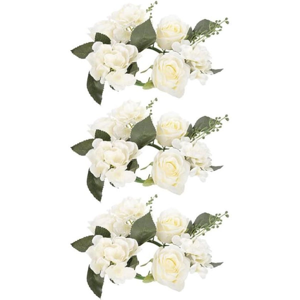 Set van 3 kaarsenringen voor conische kaarsen, rozen kaarsenkrans, bloemenkrans, decoratieve krans, rozenkoppen krans, hanger voor Pasen, bruiloft, Valentijnsdag, middenstukken, tafeldecoratie, wit.