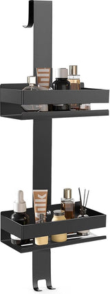 Doucheplank om op te hangen, van roestvrij staal, zwart, doucheplank zonder boren, badkamerrek, hangend douchemand, doucheplank met haken voor maximaal 16 mm frameloze glazen deur,