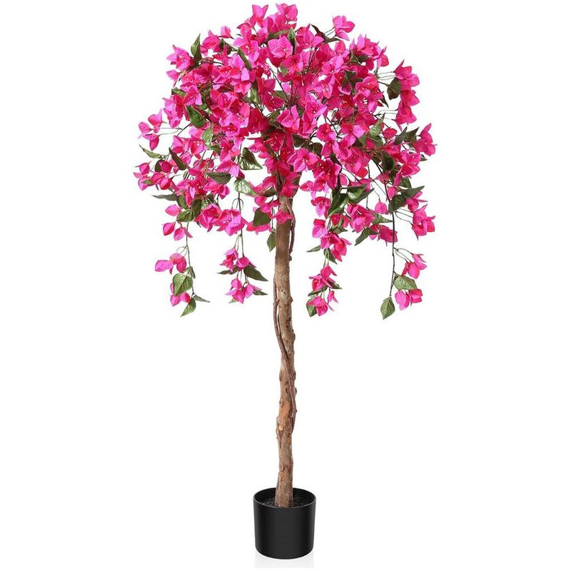 kunstplant kunstboom met bloemen 120 cm kunstplanten in pot grote roze nepplanten voor binnen buiten slaapkamer kantoor tuindecoratie (1 stuk)