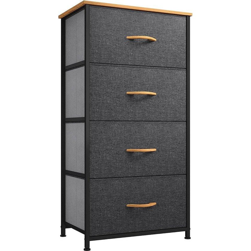 YITAHOME Commode, kast, opbergkast, 4 stoffen laden met handgrepen, opbergcommode, grijs YITAHOME Commode, kast, opbergkast, 4 stoffen laden met handgrepen, opbergcommode, grijs