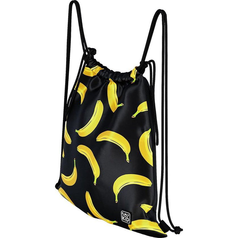 Gymtas voor meisjes en jongens, sporttas met trekkoordsluiting, tas voor school, wandelen en sport, waterdichte schooltas, Banana Black, klassiek