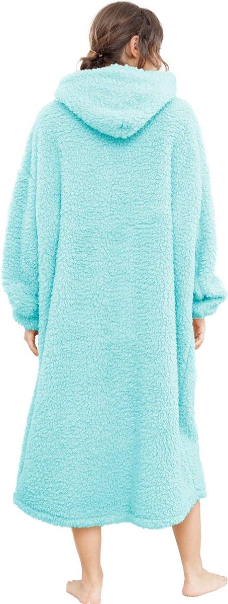 Oversized sherpa-deken met capuchon voor dames en heren, lange comfortabele sherpa-deken, sweatshirt, ruige trui, pluche, warm, gezellig, eenheidsmaat