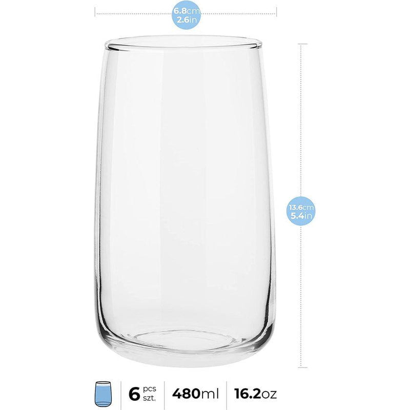 Longdrinkglazen Tumbler Waterglazen Glas Sapglazen Drinkglazen Long Drink Highball Cocktailglas | Vaatwasmachinebestendig | Verzameling Emma | 480 ml | Set van 6