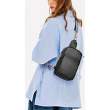 Sling Bag voor dames, borstzak, PU-leer, schoudertas, klein, crossbody damestas, waterdicht, kleine schoudertas met brede riem, voor heren, winkelen, reizen, wandelen, fietsen, zwart, Elegant