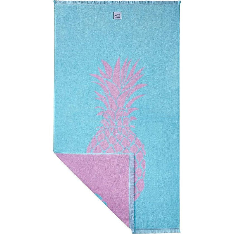 Strandhanddoek Ananas, strandlaken - XXL 100x180 groot, turquoise, roze - 100% katoen, gecertificeerd, duurzaam geproduceerd in Portugal