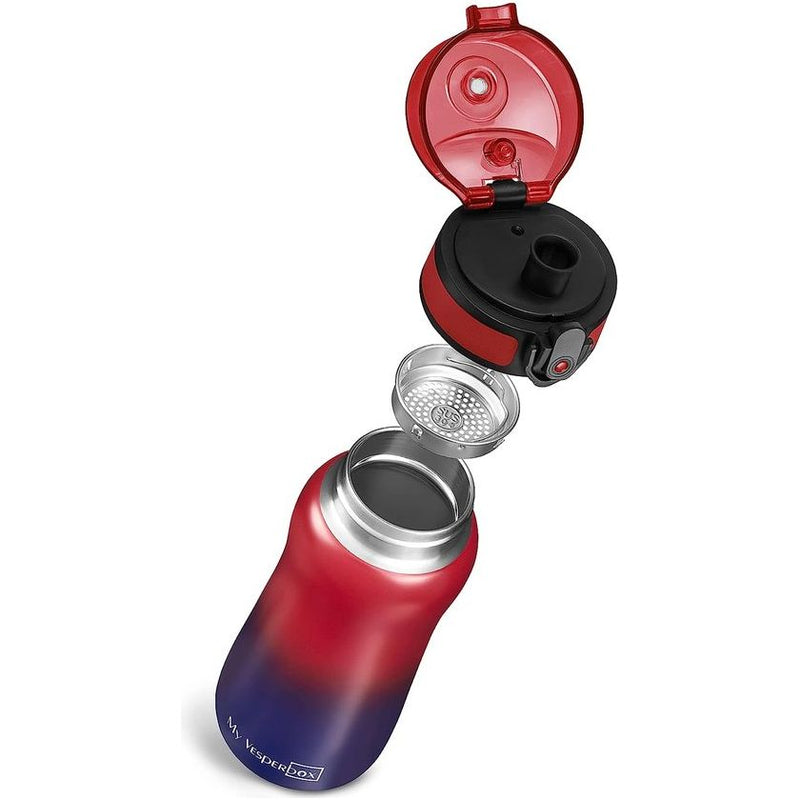 Roestvrij staal Thermos waterfles Lekvrij-met stro of zeef-400ml, 600ml-bpa-vrij-voor kleuterschool ,school (Rood-Blauw, 400ml)